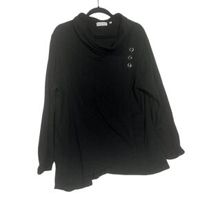 Habitat Lagenlook Cowl Neck Sweater Black Layered Buttons Size XL Loungewear